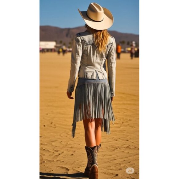 Parasuco Western Y2K Denim Blazer Jacket M Steampunk Prairie Cowboy - Picture 5 of 12